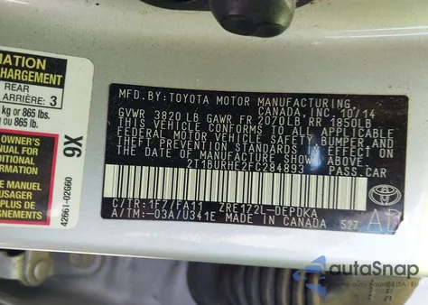 2015 Toyota Corolla L z USA, uszkodzony, nr VIN 2T1BURHE2FC284893